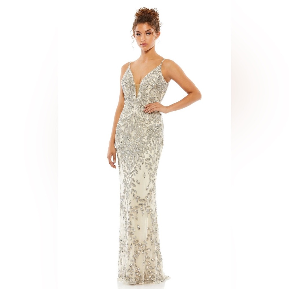 Mac Duggal Metallic Embellished Maxi Dress